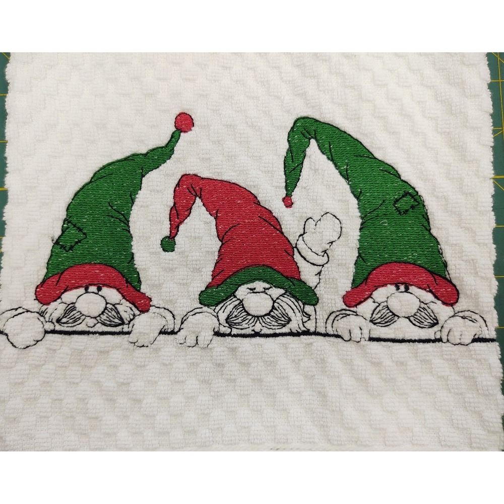 GNOMES Handcrafted Machine Embroidered Kitchen Hand Tea Towel Great Gift Idea!